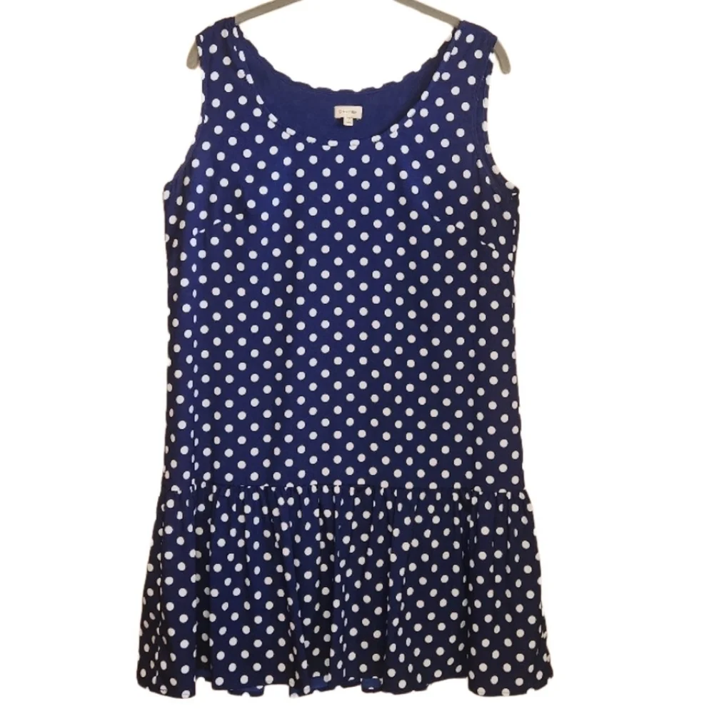 CREMIEUX BRISTOL NAVY WHITE SLEEVELESS POLKA DOT RUFFLE BOTTOM DRESS SZ 8 - Picture 3 of 6